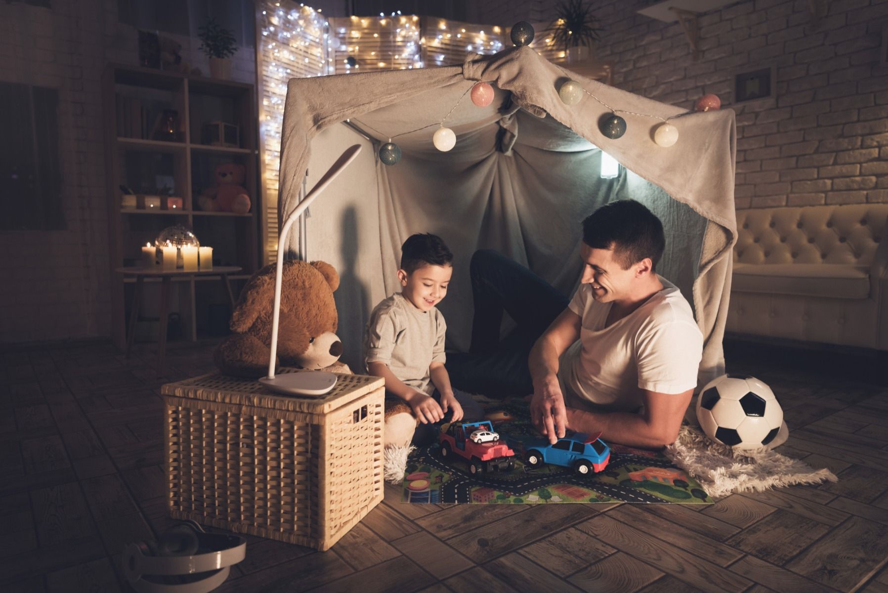 father and son in a throw castle