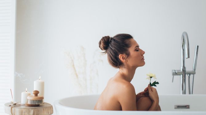 woman in bathtub relaxing